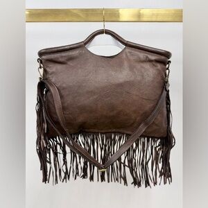 (086-CHO) FRINGE LEATHER HANDBAG WITH SHOULDER STRAP